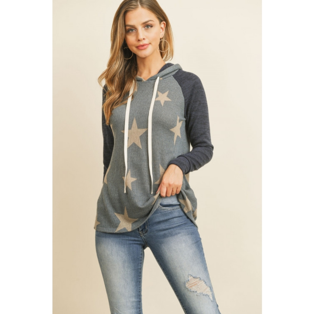 Star print hacci hoodie sweater
